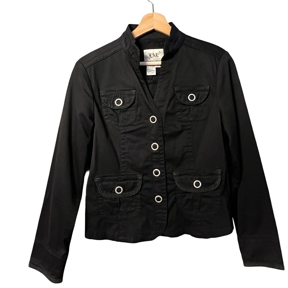 Live A Little Womens Black Military Jacket Size MP Utility Steampunk Y2K